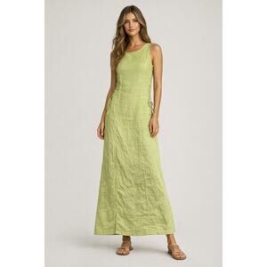 Armani Jeans Linen Maxi Dress Green Sleeveless Lace-Up Sides Italy Women’s M